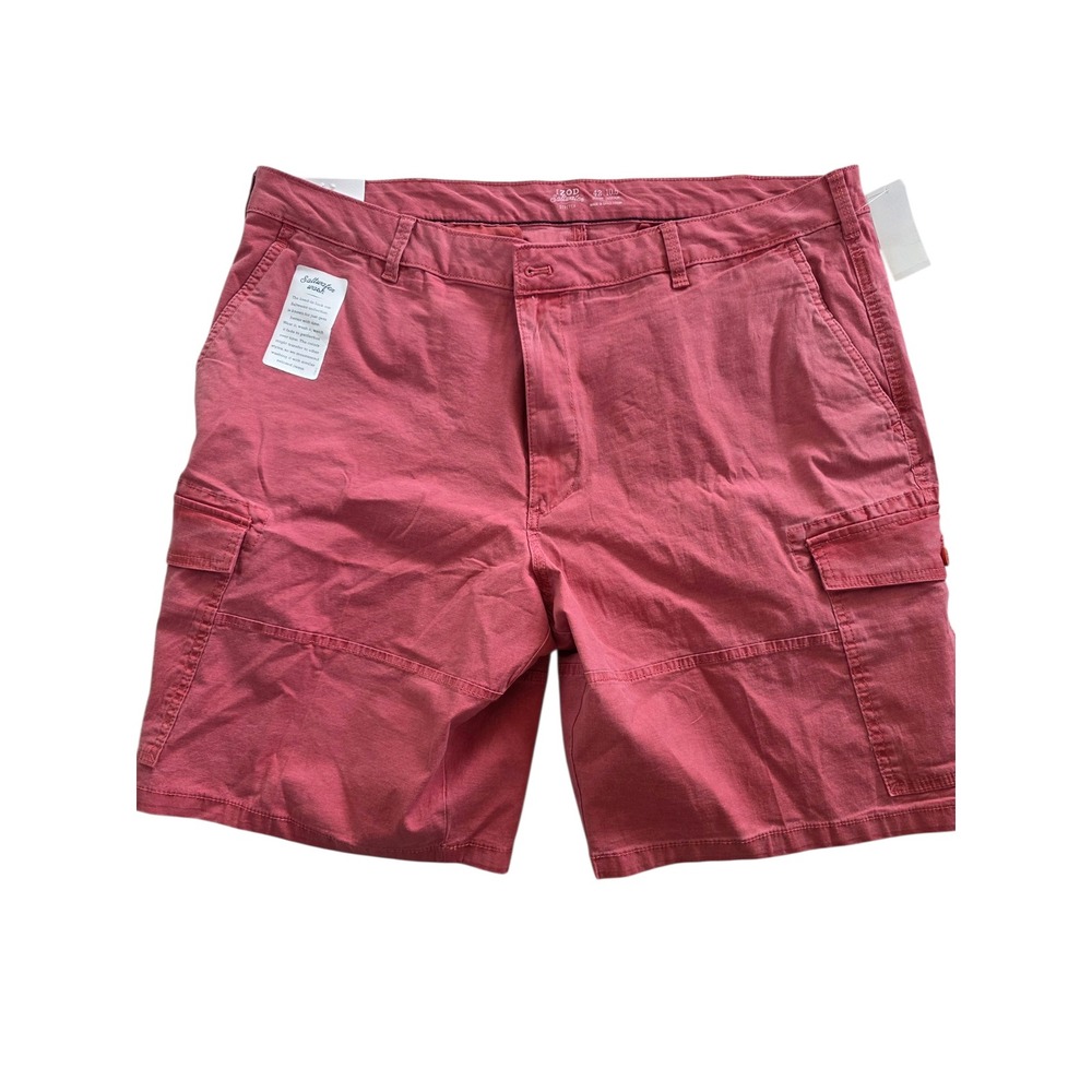 IZOD Saltwater Wash Men Cargo Shorts 42 Red Stretch Flat Front 45PH159610 NEW